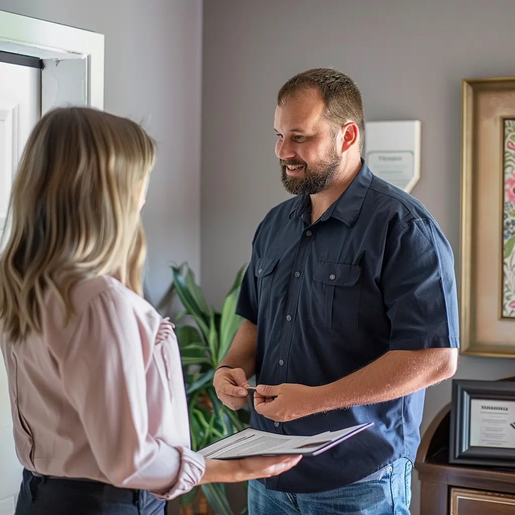 San Diego property manager discussing terms with a potential tenant at the rental property